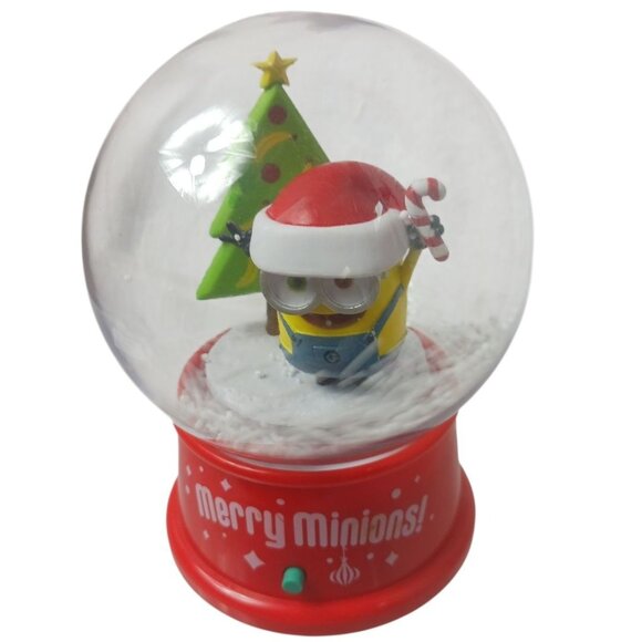 Gemmy Merry Minion Musical Christmas Snow Globe With Santa Hat & Tree Design Red - Picture 1 of 12
